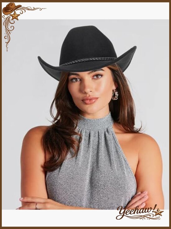 Classic Western Cowboy Hat with Adjustable Belt, Felt Material, Unisex Adult main image 3